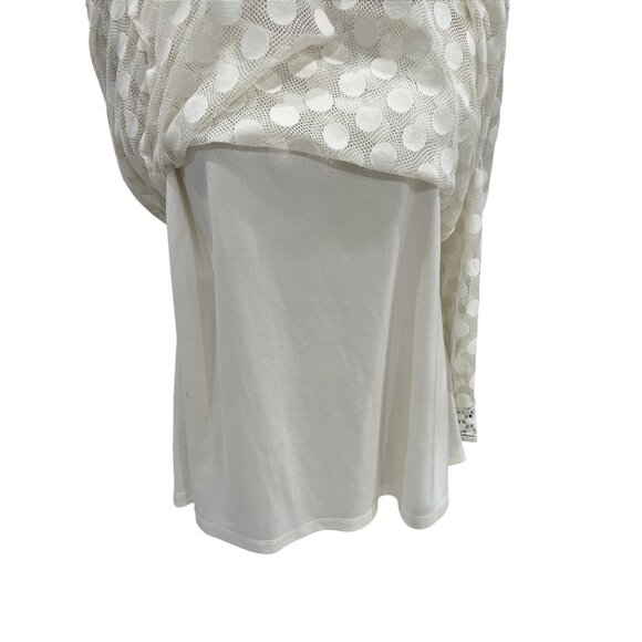 Style&Co. XL Polka Dot Lace Mesh Overlay Top With Crochet Cuffs & Hem in Cream - Picture 5 of 11